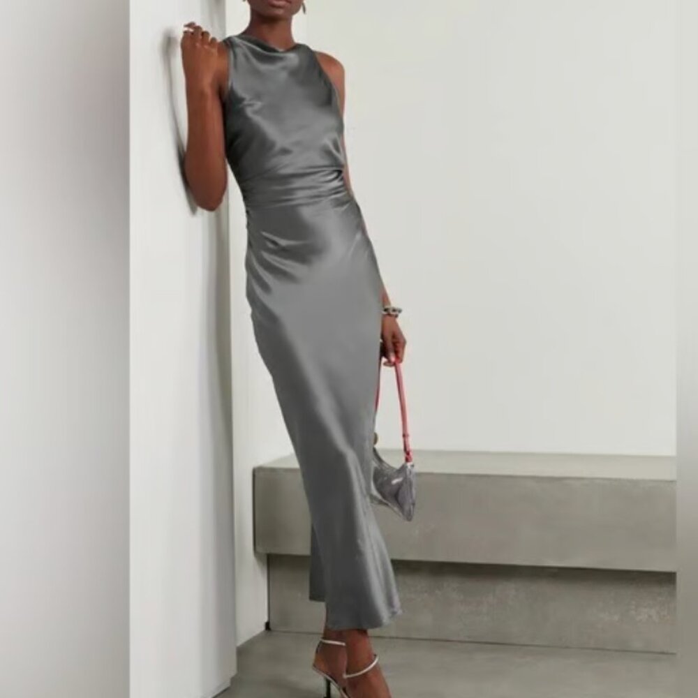 Reformation Casette Silk Dress Shale